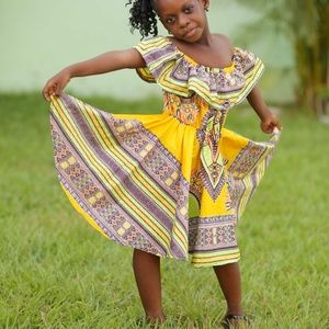 African Girl Dashiki off the shoulder Dress - DY
